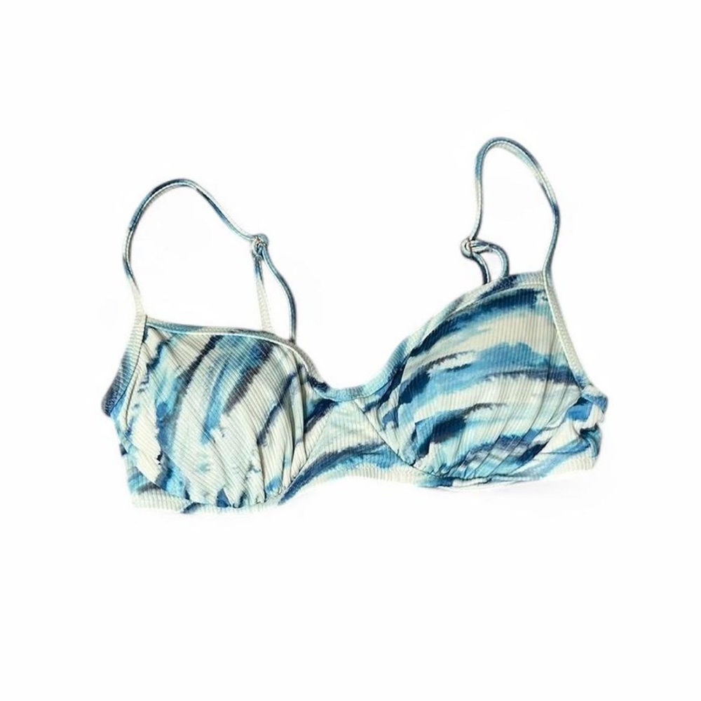 Blue and White Patterned Bikini Top